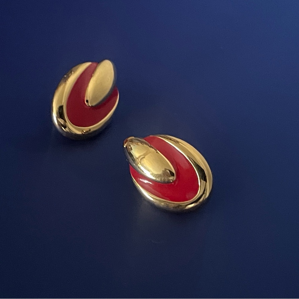 Vintage Napier. Elegant Gold and Red Women's Earrings